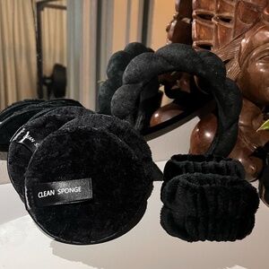 New Spa Skincare Makeup Headband and Wristband Set Black